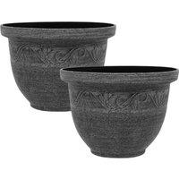 simpa Kingscliffe Rustic Grey Plastic Planter Pots - Set of 2 | Size: Medium