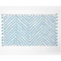 Homescapes Bath Mat Tufted Zig Zag 100% Cotton with Pom Pom Edges in Blue