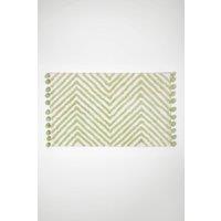 Homescapes Bath Mat Tufted Zig Zag 100% Cotton with Pom Pom Edges in Green