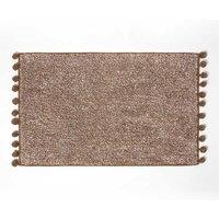 Homescapes Tufted Bath Mat 100% Cotton with Pom Pom Edges in Brown