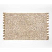 Homescapes Tufted Bath Mat 100% Cotton with Pom Pom Edges in Beige