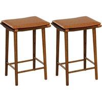 Set of 2 Bar Stools Counter Height Stools Saddle Seat Stool with Solid Wood Legs