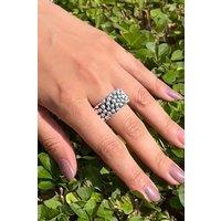 Otis Jaxon London Women's Oxidised Chunky Sterling Silver Hedgehog Bubble Band Ring | Size: R