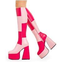 Lamoda Women's Gemini PinkPU FuchsiaPU Platform Knee High Boots Bold Chic Statement in Pink | Size: 4