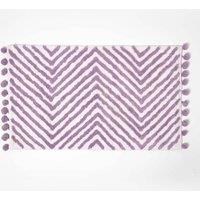 Homescapes Bath Mat Tufted Zig Zag 100% Cotton with Pom Pom Edges in Purple