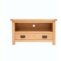 Cabinet Bits Lugo Waxed 1 Drawer TV Cabinet Brass Drop Handle in Light Brown