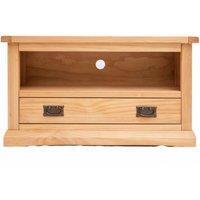 Cabinet Bits Lucca Waxed 1 Drawer TV Cabinet Brass Drop Handle in Light Brown