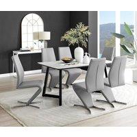 FurnitureboxUK Carson White Marble Effect Dining Table & 6 Willow Chairs in Grey