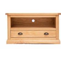 Cabinet Bits Lucca Waxed 1 Drawer TV Cabinet Brass Cup Handle in Light Brown