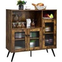 Costway Kitchen Storage Cabinet Wooden Buffet Sideboard Cupboard Tempered Glass Doors in Brown