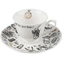 V & A Alice in Wonderland Espresso Coffee Cup & Saucer, Fine China, 100ml in White
