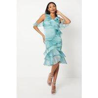 Ruffle Front Chiffon Midi Dress