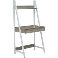 Orsina Light Oak Effect Desk or Ladder Unit, Desk With Pull-Out Slider, White Powder-Coated Metal Frame Working Desk in Grey