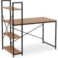 Orsina Light Yellow Desk With Black Metal Frame & Shelves, Shelf Unit With Open Frame Structure, Ideal For Office in Natural