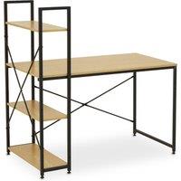 Orsina Light Yellow Desk With Black Metal Frame & Shelves, Shelf Unit With Open Frame Structure, Ideal For Office