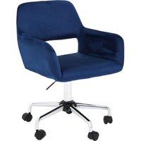 Orsina Ergonomic Grey Velvet & Chrome Base Home Office Chair, Comfortable Work From Home Chair, Movable Chair in Blue