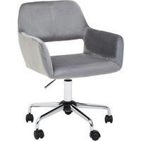 Orsina Ergonomic Grey Velvet & Chrome Base Home Office Chair, Comfortable Work From Home Chair, Movable Chair in Silver