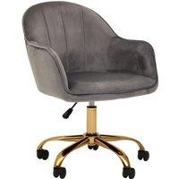 Orsina Comfortable Grey Velvet & Gold Base Home Office Chair, Ergonomic Work From Home Chair, Movable Chair