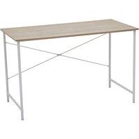 Orsina White Metal Frame Natural Oak Desk, Cross Pattern Supported Desk, Minimalist Office Table With Ample Space