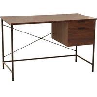 Orsina Dark Walnut Veneer Desk With Drawers, Computer Desk With Black Metal Frame, Home Office Desk, Stylish Desk in Brown