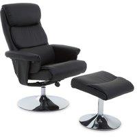 Orsina Luxurious Black Leather Effect Reclining Chair & footstool, Easy to Clean Leather Chair, Comfy Footstool
