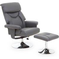 Orsina Luxurious Black Leather Effect Reclining Chair & footstool, Easy to Clean Leather Chair, Comfy Footstool in Grey