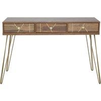 Orsina Timeless Design Desk, Ample Storage Metallic Furniture, Compact & Versatile Three Drawer Work Desk in Brown
