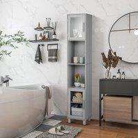 Costway Bathroom Tall Cabinet Slim Freestanding Storage Organizer Cupboard 2 Glass Doors in Grey