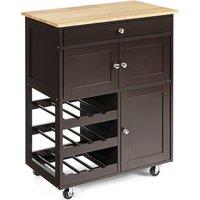Costway Rolling Kitchen Storage Trolley Cart Cupboard Island Cabinet 3 Tier Wine Rack in Brown