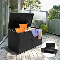 Costway Outdoor PE Wicker Storage Box 330L Garden Patio Storage Container in Black