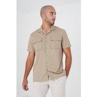 Brave Soul Men's Revere Collar Shirt in Light Sand | Size: Small