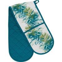 Orsina Winter Palm Double Oven Glove, Palm Leaf Design With Quilted Heat-Resistant Padding, Protects Both Hands in Blue