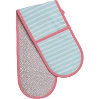 Orsina Double Oven Glove, Quilted Heat-Resistant Fabric With Vintage Floral Pattern, Protects Both Hands in Blue