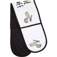 Orsina Doodle Hot Stuff Double Oven Glove, Fun Handwritten Typography With Quilted Heat Resistance, Protects Hands in White