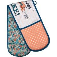 Orsina Double Oven Glove, Fun Typography Design With Quilted Heat-Resistant Fabric, Protects Both Hands