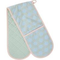 Orsina Double Oven Glove, Art Deco-Inspired Pattern With Quilted Heat-Resistant Fabric, Provides Safe Handling in Blue