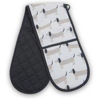 Orsina Sausage Dog Double Oven Glove, Heat-Resistant Fabric With Playful Sausage Dog Print, Protects Both Hands in White