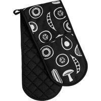Orsina Black Double Oven Glove, Quilted Heat-Resistant Design With Bold Modern Pattern, Protects Both Hands When