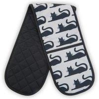 Orsina Black Cat Double Oven Glove, Quilted Heat-Resistant Fabric With Playful Cat Print in White