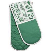 Orsina Green Double Oven Glove, Quilted Heat-Resistant Fabric With Modern Green Print, Safely Handles Hot Cookware