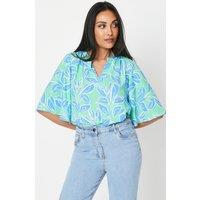 Petite Green Floral Flute Sleeve Blouse