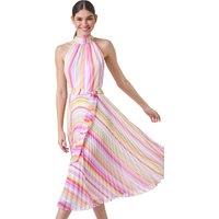 Stripe Print Pleated Midi Dress