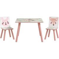 ZONEKIZ Kids Table & Chairs, Children Desk with 2 Chairs, Toddler Furniture Set in Pink