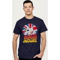 Danger Mouse Men's Frowning Union Jack T-Shirt in Navy | Size: Medium