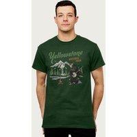 US National Parks Men's Bear Playing Banjo T-Shirt in Bottle Green | Size: Medium