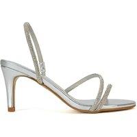 XY London Women's 'Polly' Slingback Strappy Diamante Stiletto High Heel Sandals in Metallic Silver | Size: 5