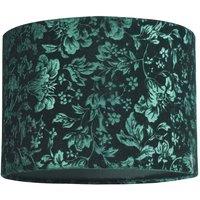 Happy Homewares Floral Decorated Forest & Emerald Green Velvet Fabric Shade with Inner Lining in Dark Green | Size: 10 inches