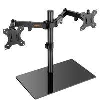 VonHaus Height Adjustable Tilt & Rotate Dual Monitor Stand with Glass Base in Black