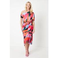 Debut London by Coast Fallen Shoulder Printed Midi Dress