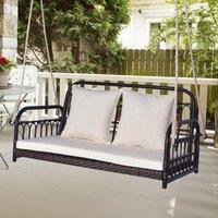 2-Person Patio Wicker Swing Chair Hanging Outdoor Swing Bench w/ Cushions